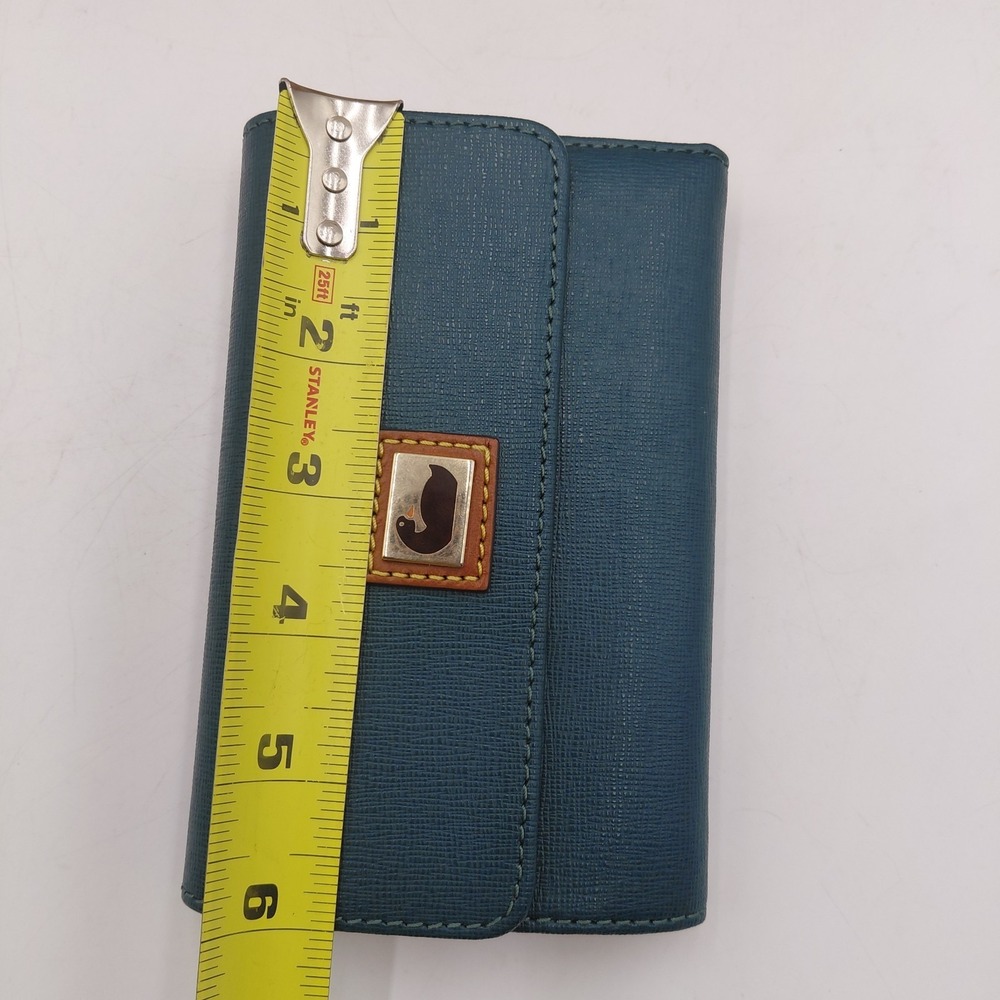 Vtg 90s Duck Dooney and Bourke Leather Green Wallet Credit Card Flap Striped Int - Picture 6 of 9